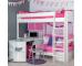 UnoS25 Highsleeper with Sofa Bed in Pink  Fixed Desk  Pull Out Desk and Hutch with two pink doors - view 1