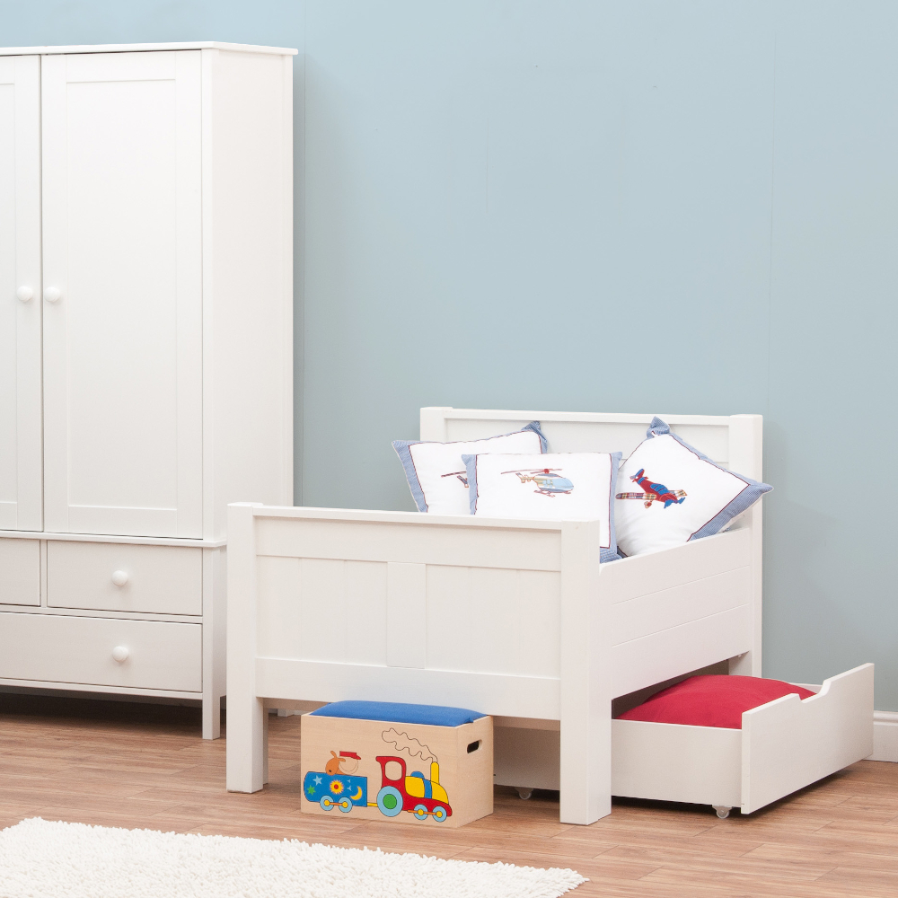 Classic Kids Starter Bed White + single drawer + foam Mattress