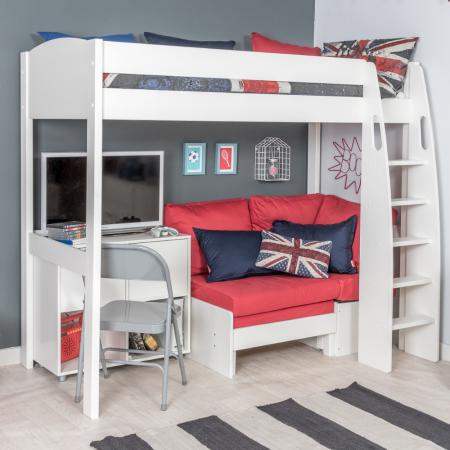 Stompa Uno S20 Highsleeper: Red Sofa Bed, Cube Unit, 2 White Push-to ...
