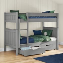 Classic Bunk Bed in Grey with a Pair of Storage Drawers Lifestyle Angled Zoomed