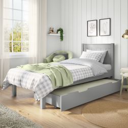 Stompa Classic Low End Single Bed in Grey with a Trundle Bed and Trundle Mattress zoom image