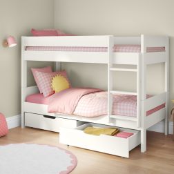 Compact Detachable Bunk Bed In White with a Pair of Drawers Lifestyle Angled Zoomed