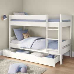 Compact Detachable Bunk Bed In White Including a Trundle Drawer Lifestyle Angled Zoomed