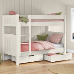 Childrens Classic Bunk Bed in White with a Pair of Storage Drawers Lifestyle Angled Zoomed