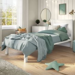 Classic Low End Single Bed in White Lifestyle Angled Zoomed