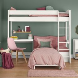 Uno S 21 High Sleeper with Pink Blossom Sofa bed and a Fixed Desk Lifestyle Second Front