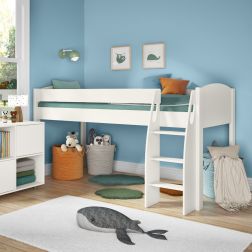 UNO S Midsleeper Bed Frame White Headboard Lifestyle Angled Zoomed