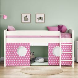 Uno S Midsleeper Including Tent with Pink Stars - White Headboard Lifestyle Front Zoomed