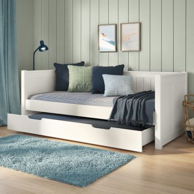 Classic White Day Bed with Trundle Bed and Trundle Mattress