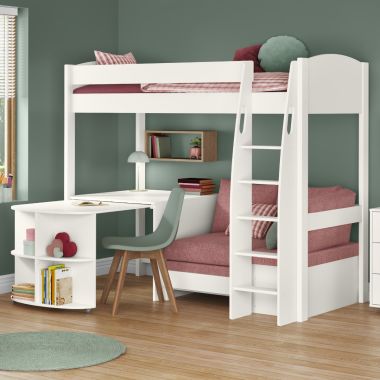 Uno S 22 Highsleeper with Pink Blossom Sofa bed with a Fixed and Pull Out Desk Lifestyle Angled Zoomed