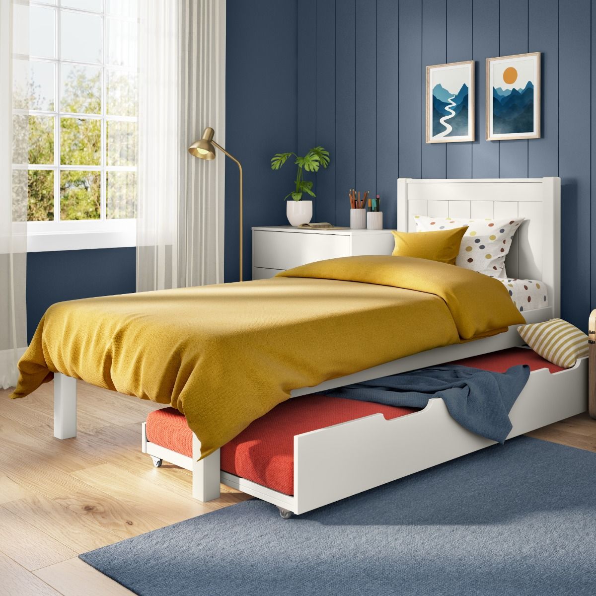 Stompa Classic Low End Single Bed in White with an Open Trundle including a Stompa S Flex Airflow 190cm Mattress zoomed in image