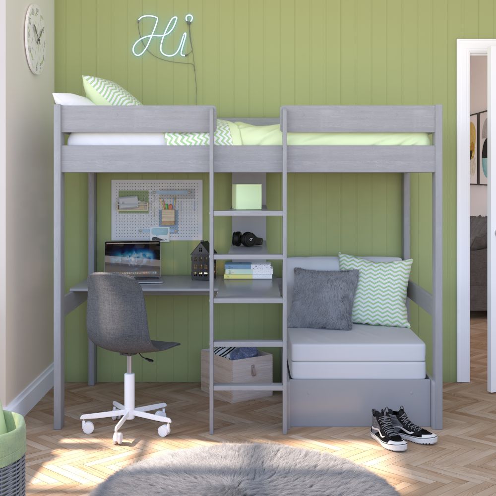 Uno 5 Grey High Sleeper With Pull Out Chair Bed in Grey