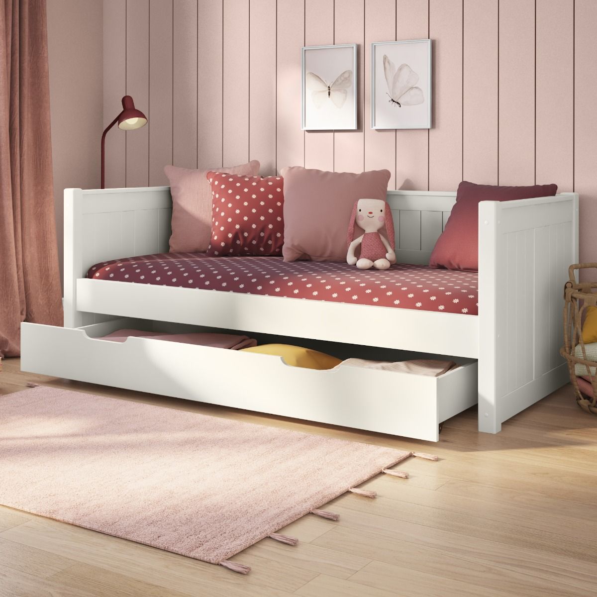 Childrens Classic White Daybed with Trundle Lifestyle Angled Zoomed