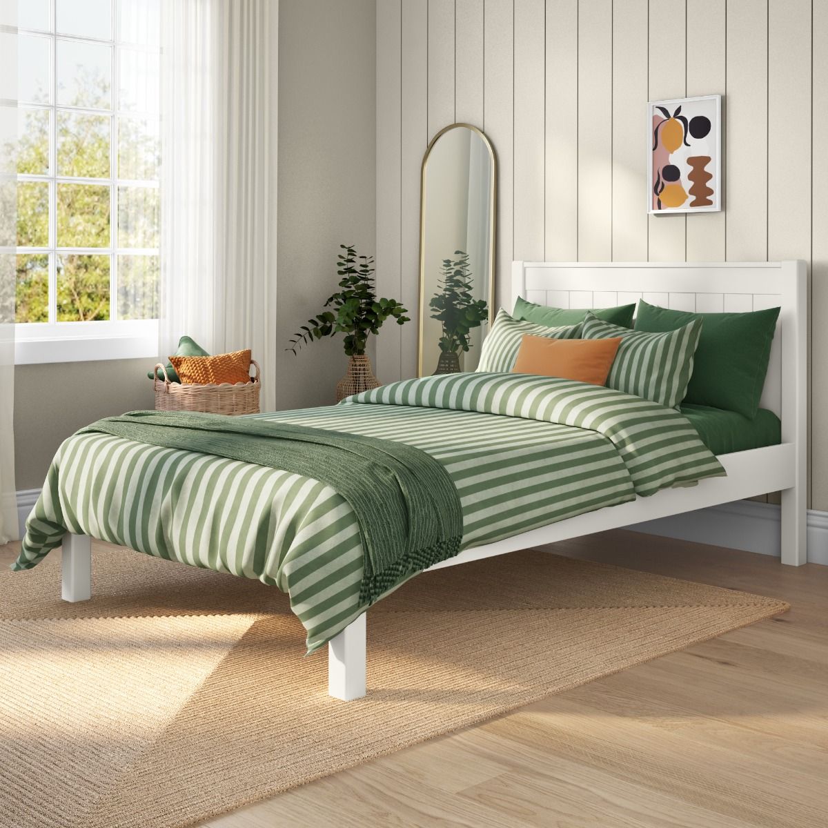 Classic Low End Small Double Bed in White Lifestyle Angled Zoomed