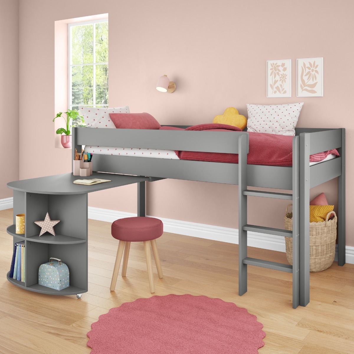 Uno Grey Midsleeper With Pull Out Desk Lifestyle Angled Zoomed