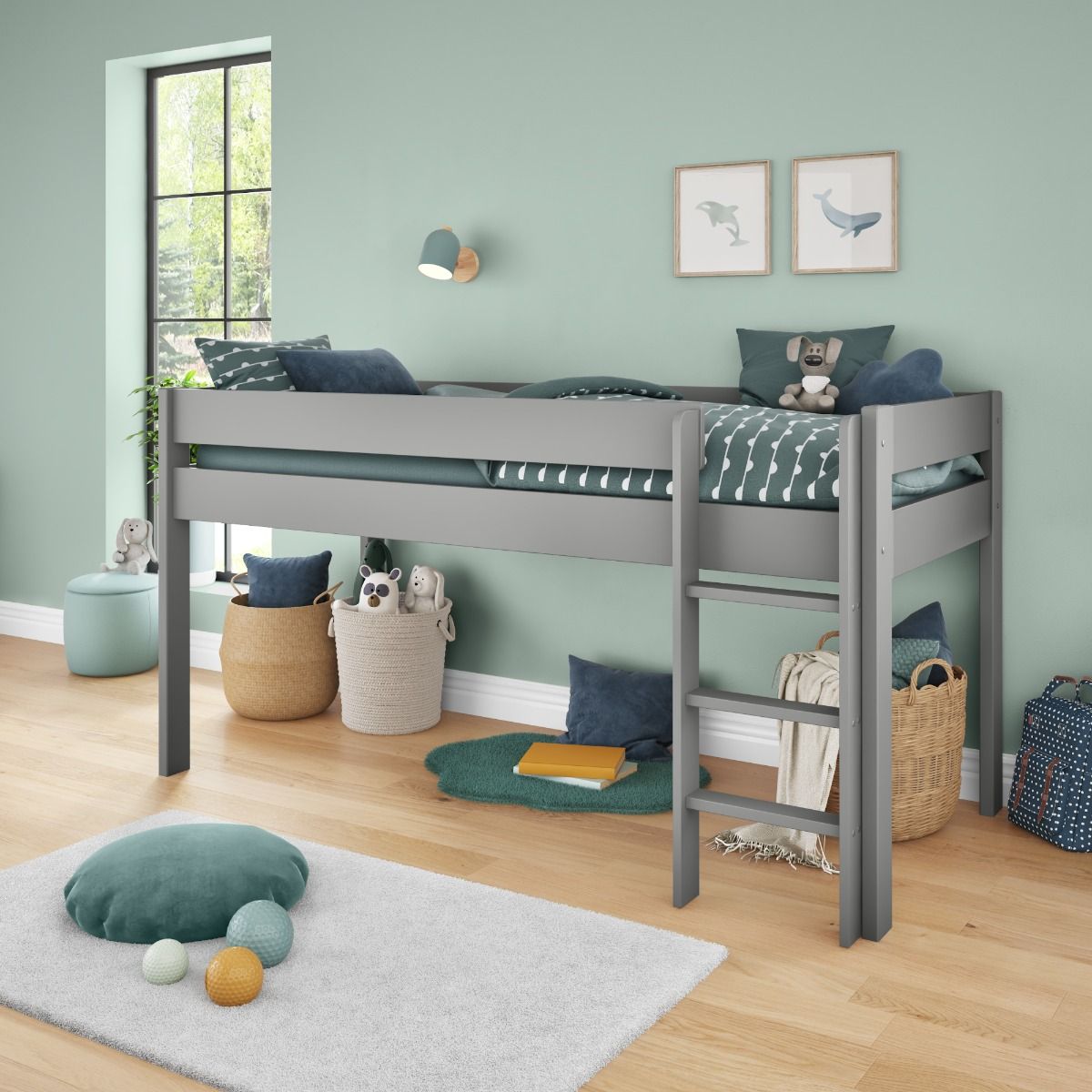 Childrens Uno Grey Midsleeper Lifestyle Angled Zoomed