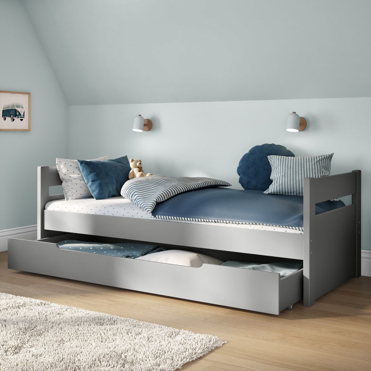 Uno Grey Cabin Bed With Trundle Lifestyle Angled Zoomed