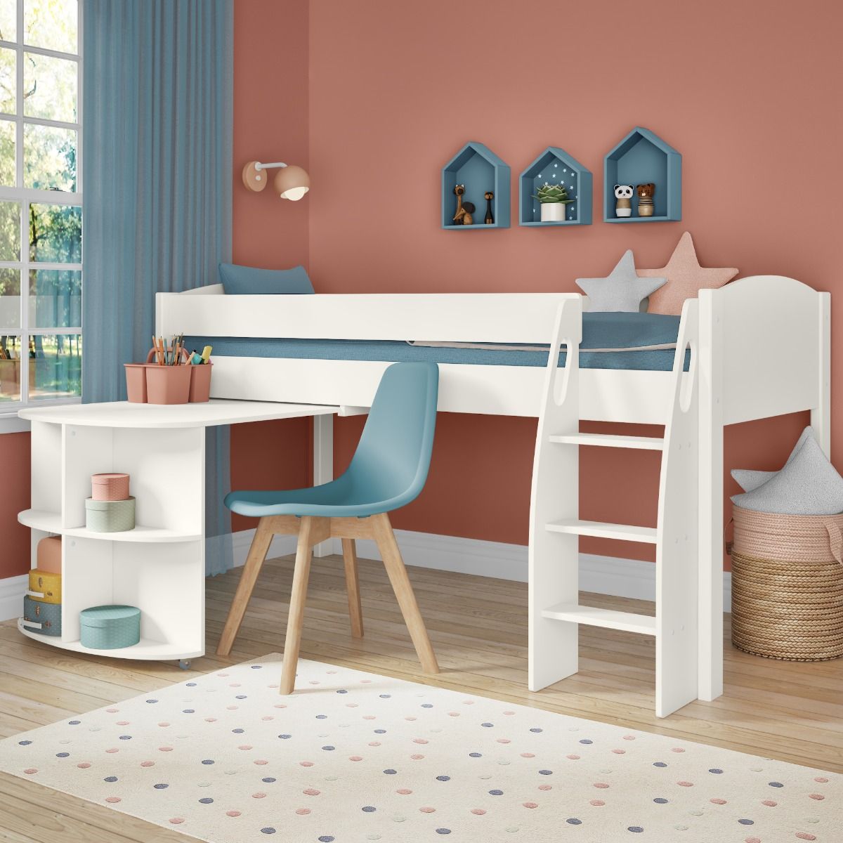 UNO S Midsleeper Including Pull Out Desk - White Headboards Lifestyle Angled Zoomed