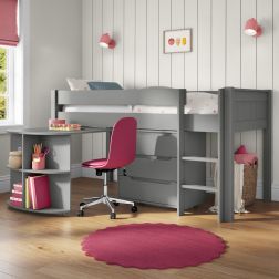 Classic Mid Sleeper in Grey, Pull Out Desk, 3 Drawer Chest Lifestyle Angled Zoomed