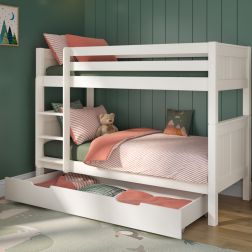 Classic Originals White Bunk with Trundle Drawer Lifestyle Angled Zoomed