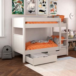 Classic Bunk Bed in White with a Pair of Storage Drawers Lifestyle Angled