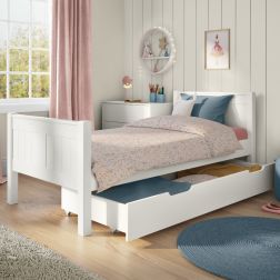 Classic Single Bed White with a Trundle Drawer Lifestyle Angled Zoomed