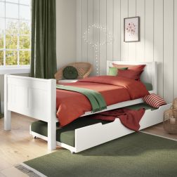 Classic Single Bed White with an Open Trundle including a Stompa S Flex Airflow UK Single Mattress  Lifestyle Angled Zoomed