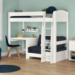 Uno S 21 High Sleeper with Ocean Blue Sofa bed and a Fixed Desk Lifestyle Angled Zoomed