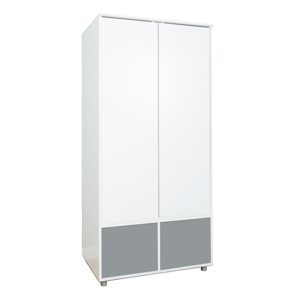 UNO S White Tall Wardrobe with 2 Small Grey Doors