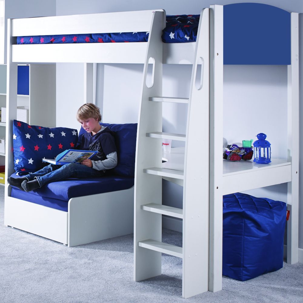 UNO S Highsleeper Including Desk and Chair Bed in Blue - Blue Headboards Lifestyle Angled