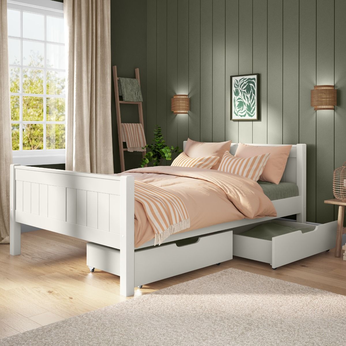 Classic White Small Double Bed + Pair Of Drawers Lifestyle Angled Zoomed