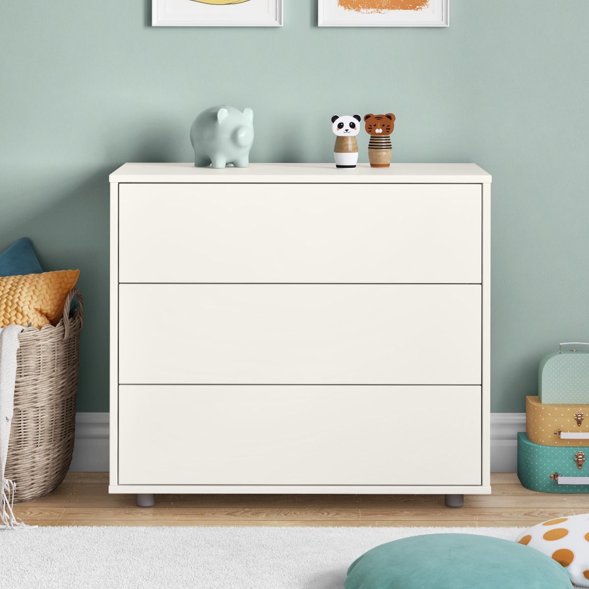 UNO S White 3 Drawer Chest Lifestyle Front Zoomed