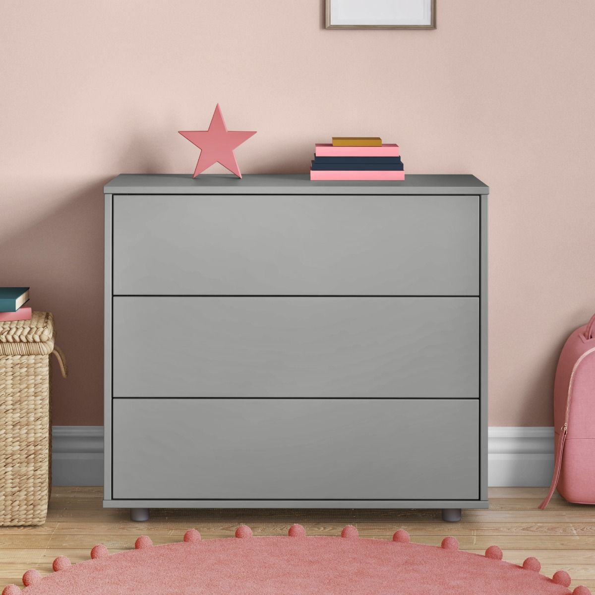 Uno S Grey 3 Drawer Chest Lifestyle Front Zoomed