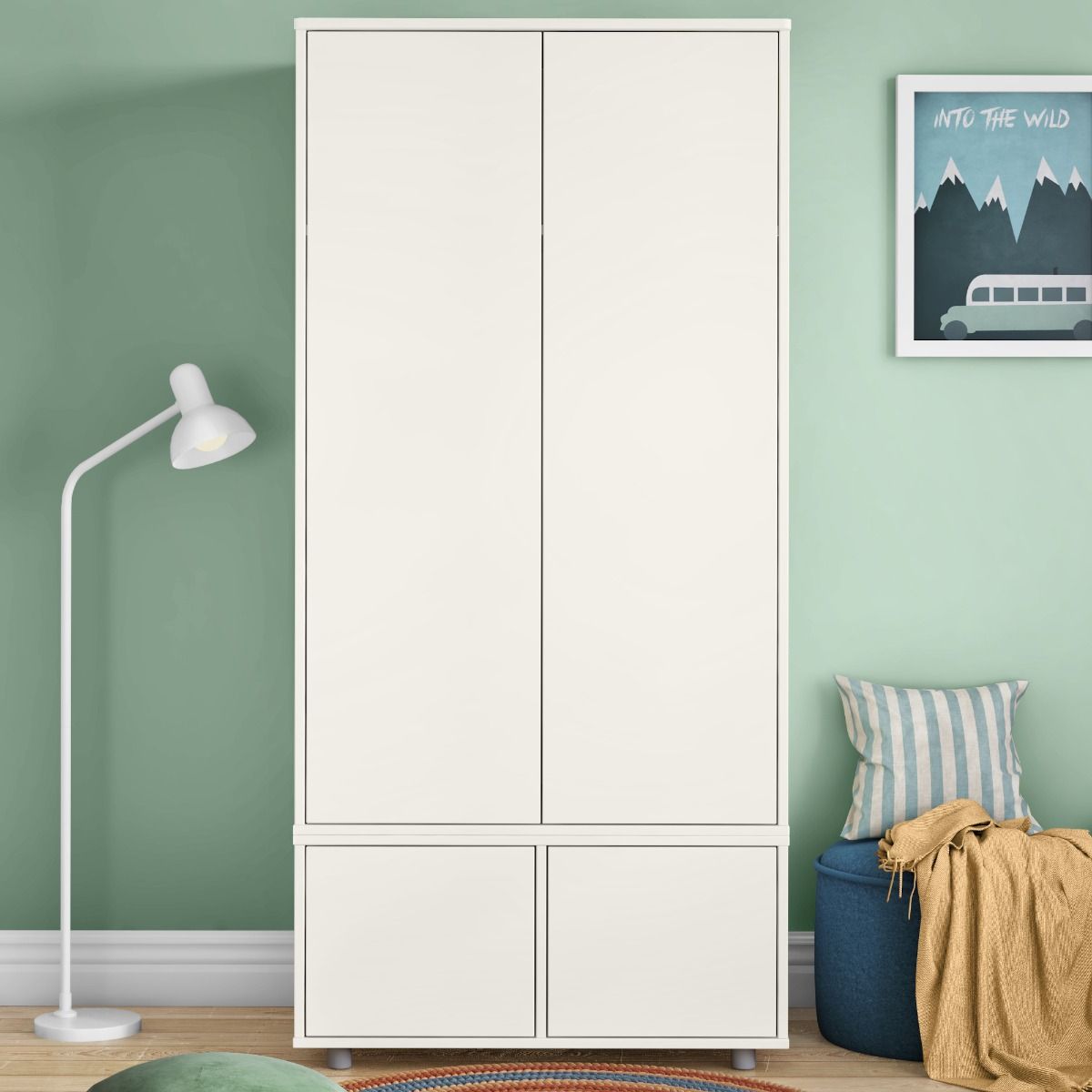 UNO S White Tall Wardrobe with 2 Small White Doors Lifestyle Front Zoomed