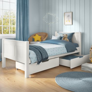 Childrens Classic Single Bed White Includes a Pair of Drawers Lifestyle Angled Zoomed